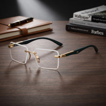 LIWAZO Executive Rimless Glasses | Gold Metal Bridge & Acetate Temple Spectacles