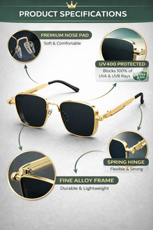 Gothic Retro Square Sunglasses | Industrial Spring Temple UV400 Metal Eyewear For Men / Women