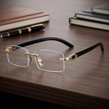 LIWAZO Executive Rimless Glasses | Gold Metal Bridge & Acetate Temple Spectacles