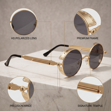 Gothic Vintage Round Sunglasses | Industrial Spring Temple Metal UV400 Eyewear