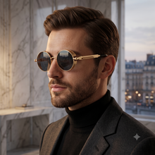 Gothic Vintage Round Sunglasses | Industrial Spring Temple Metal UV400 Eyewear