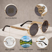 Gothic Vintage Round Sunglasses | Industrial Spring Temple Metal UV400 Eyewear