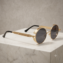 Gothic Vintage Round Sunglasses | Industrial Spring Temple Metal UV400 Eyewear