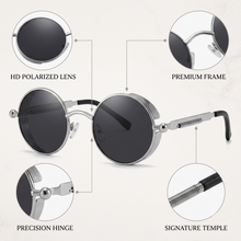 Gothic Vintage Round Sunglasses | Industrial Spring Temple Metal UV400 Eyewear