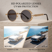 Gothic Vintage Round Sunglasses | Industrial Spring Temple Metal UV400 Eyewear