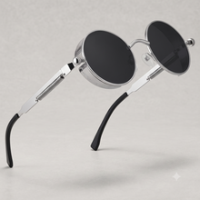 Gothic Vintage Round Sunglasses | Industrial Spring Temple Metal UV400 Eyewear