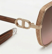 Luxe Oversized Geometric Sunglasses for Women | Glitter Side Rim Metal Frame UV400 Eyewear