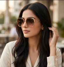 Luxe Oversized Geometric Sunglasses for Women | Glitter Side Rim Metal Frame UV400 Eyewear