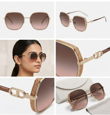 Luxe Oversized Geometric Sunglasses for Women | Glitter Side Rim Metal Frame UV400 Eyewear