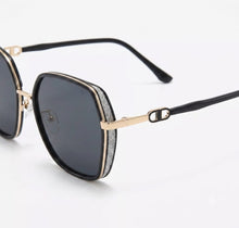 Luxe Oversized Geometric Sunglasses for Women | Glitter Side Rim Metal Frame UV400 Eyewear