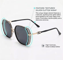 Luxe Oversized Geometric Sunglasses for Women | Glitter Side Rim Metal Frame UV400 Eyewear