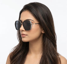 Luxe Oversized Geometric Sunglasses for Women | Glitter Side Rim Metal Frame UV400 Eyewear
